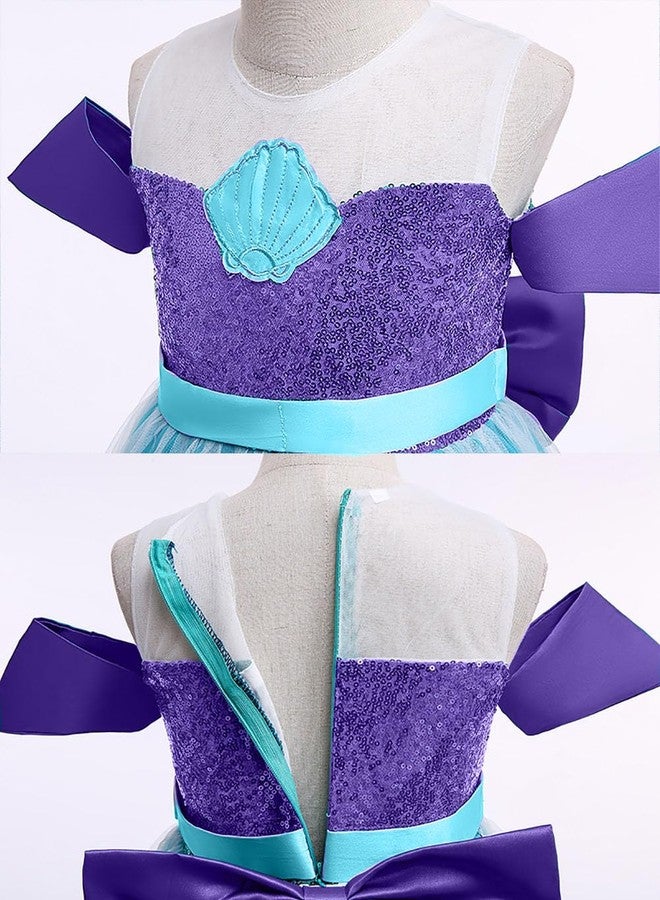 Yosbabe Princess Little Mermaid Costume for Girls Mermaid Wig Princess Ariel Cosplay Dress Up for Birthday Party Halloween Costume (130(5-6T)) - Image 5